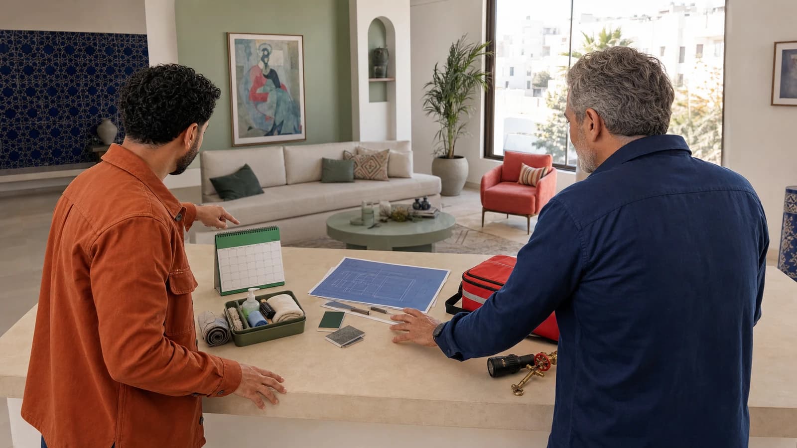 Client et professionnel comparant une demande de service et une demande de devis